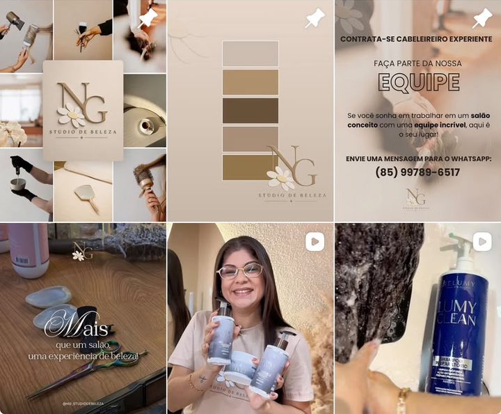 Posts do feed do NG Studio de Beleza feitos pela Jenifer